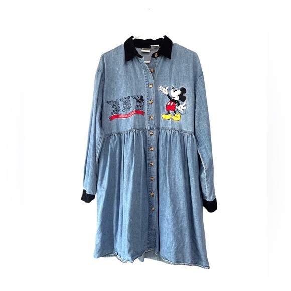 Vintage The Disney Catalog Mickey Mouse Blue Buttoned Dress medium - Picture 1 of 6